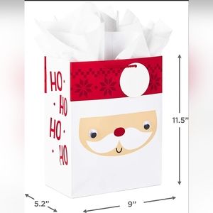 LOT OF 4 Hallmark Gift Bags w/ Tissue; Santa Claus W/ Googly Eyes. Brand New.